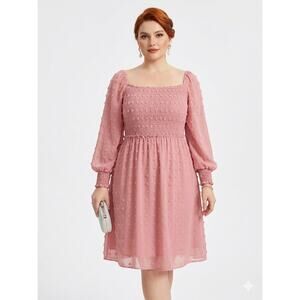 CURVACEOUS Women's Elegant Dress 2XL Polyester Dusty-Rose Floral Embroidery